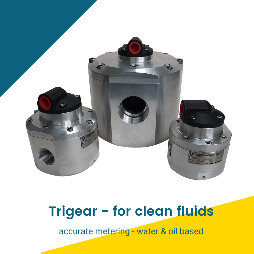 The Trigear Positive Displacement Flowmeter - accurate metering of the majority of clean fluids including fuels, oils, additives, chemicals, food bases, paints, viscous emulsions, insecticides, alcohols and solvents whether they be pumped or gravity fed.  pdflangeddisplayTrigear challenges the more expensive technologies in terms of overall performance, accuracies (+/-0.25% of reading or better), repeatability (+/-0.02%) and low pressure drop (reduced by 33.3%) are three standout characteristics. Low noise generation is another bonus benefit.